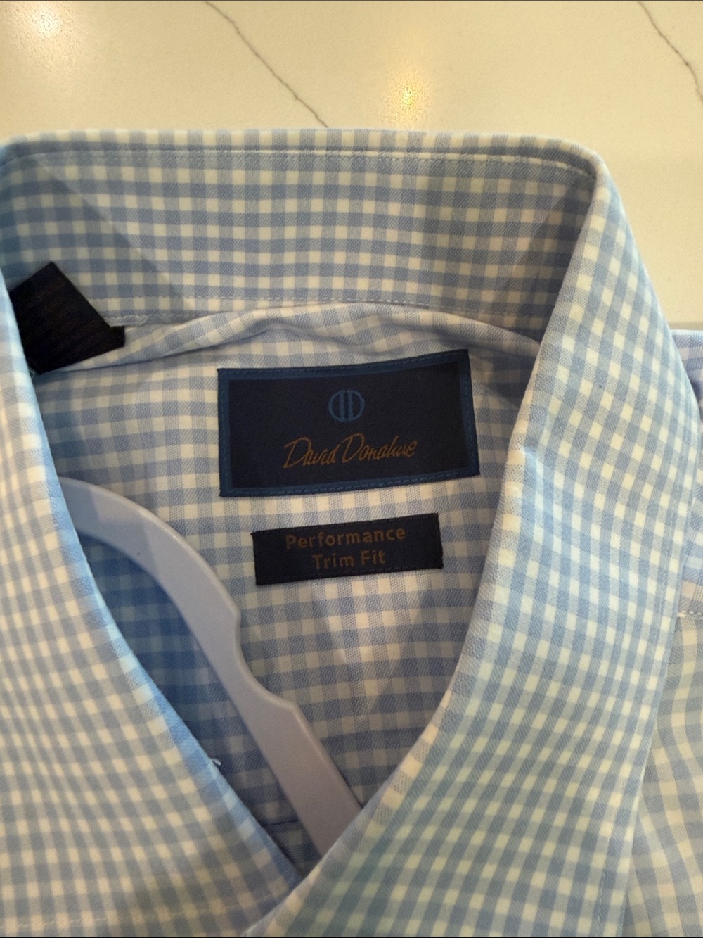 David Donahue Light Blue Gingham Dress Shirt